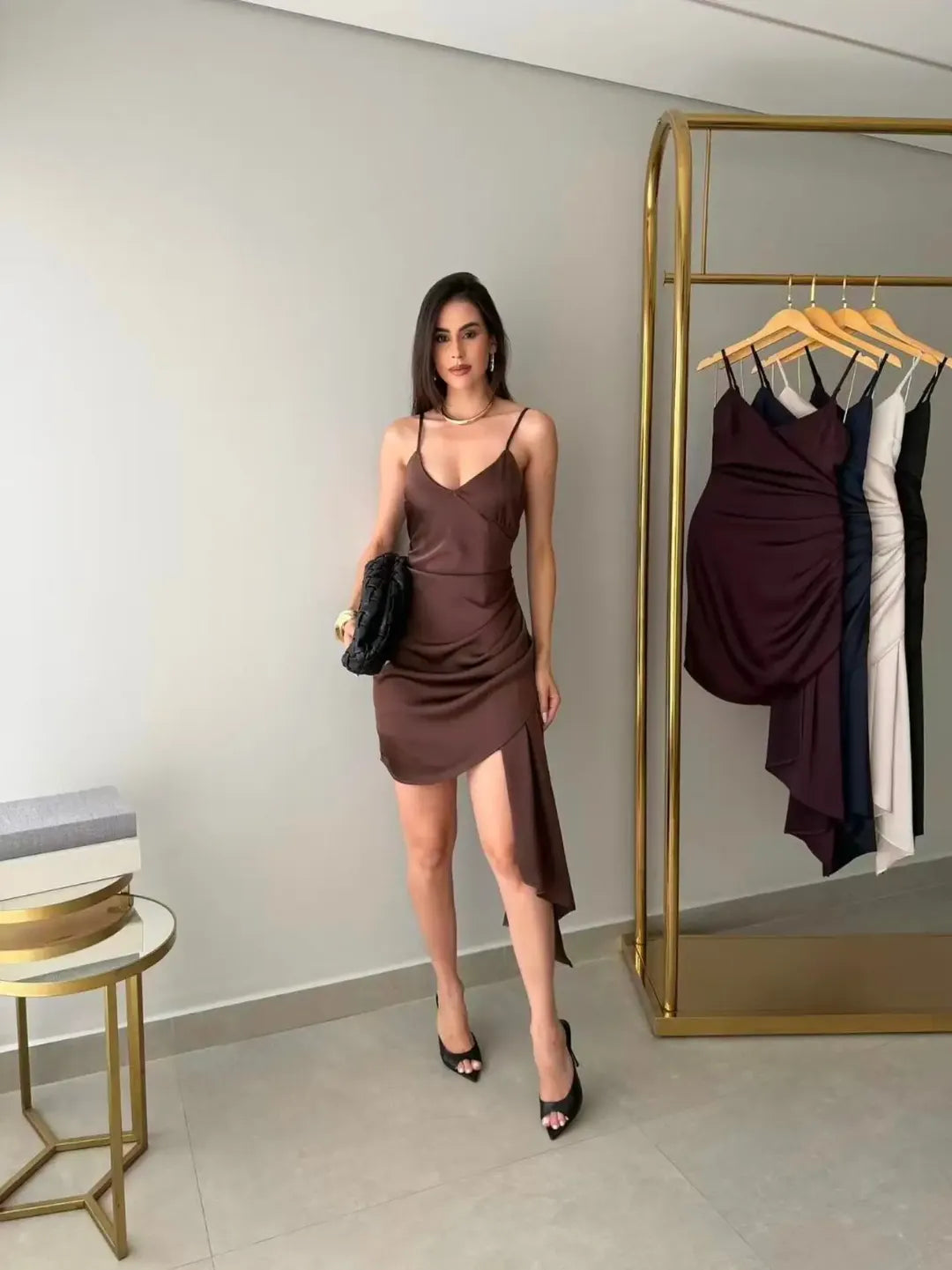 Vestido Cetim Alça Fina Festas