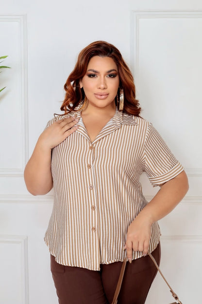 Camisa Listrada Bege & Off