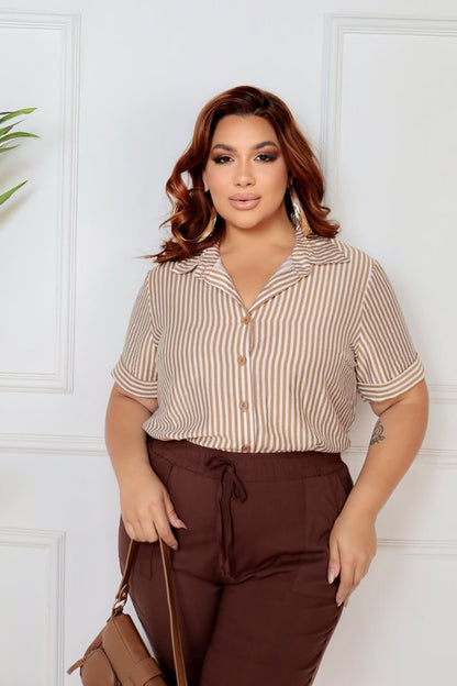 Camisa Listrada Bege & Off