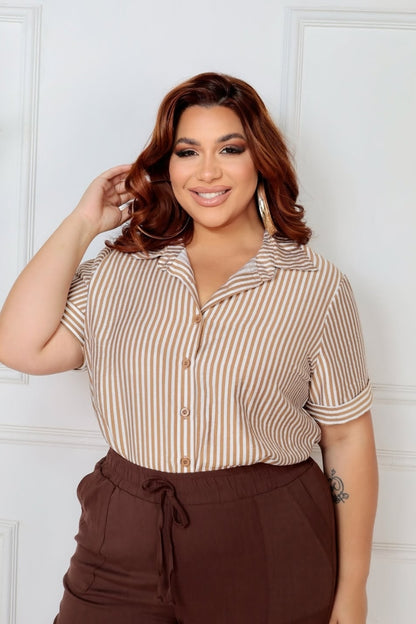 Camisa Listrada Bege & Off