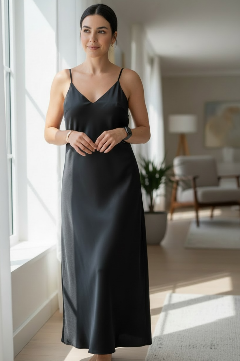 Vestido Cetim Longo Alça