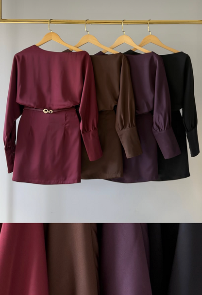 Vestido Cetim Manga Longa