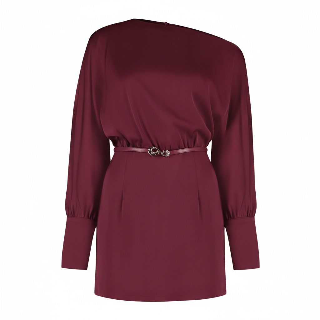 Vestido Cetim Manga Longa