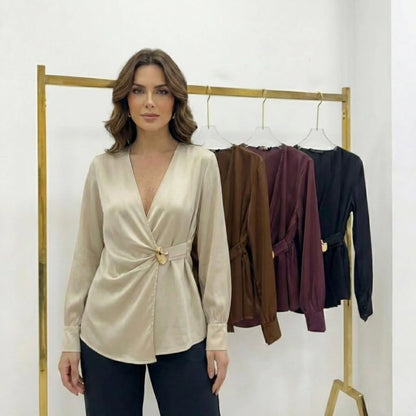 Blusa Cetim Manga Longa