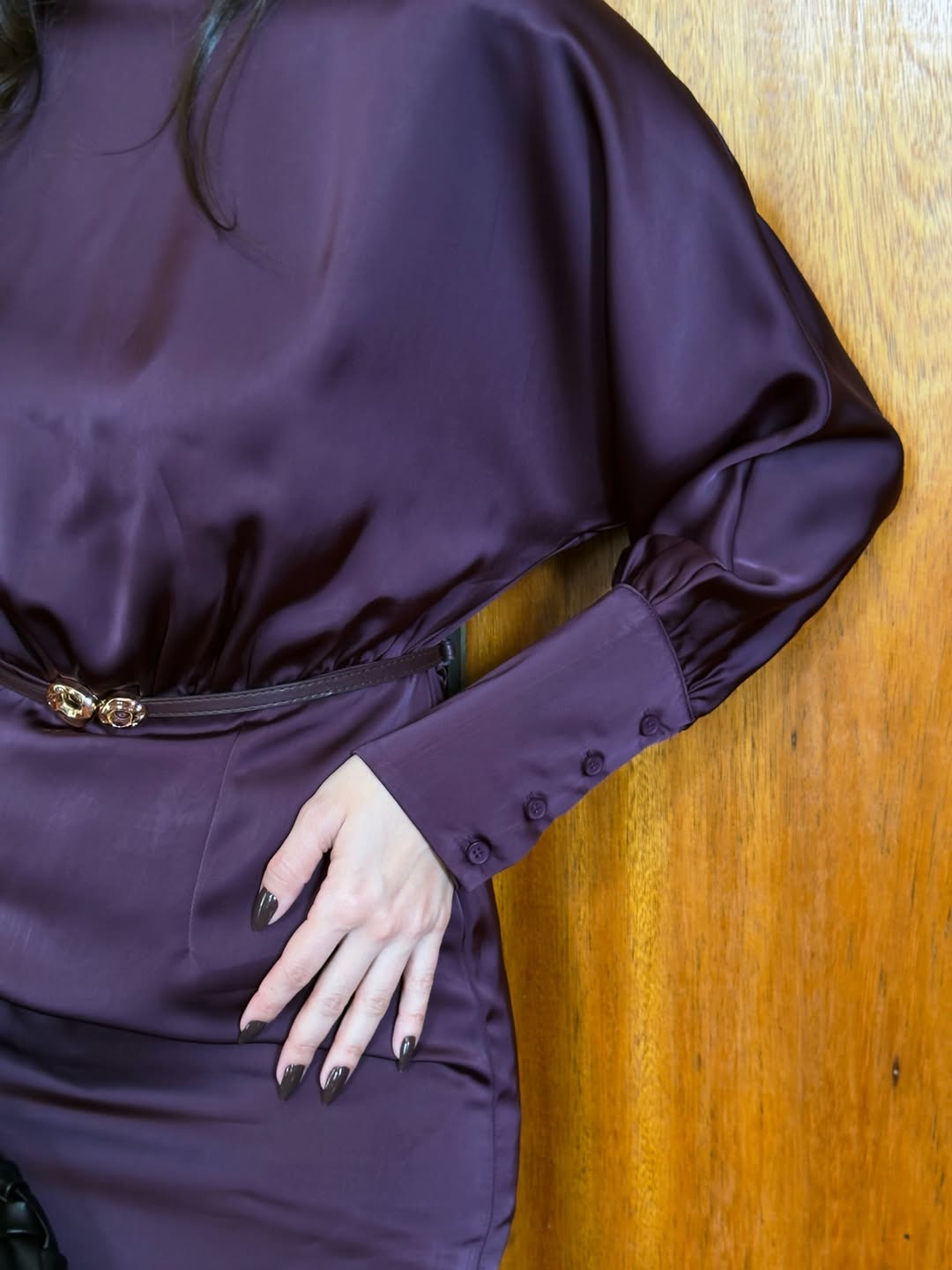 Vestido Cetim Manga Longa