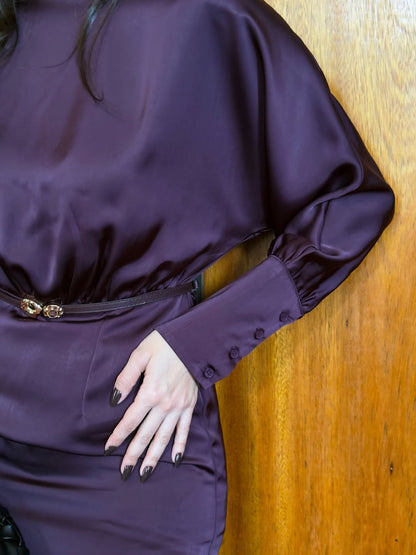 Vestido Cetim Manga Longa