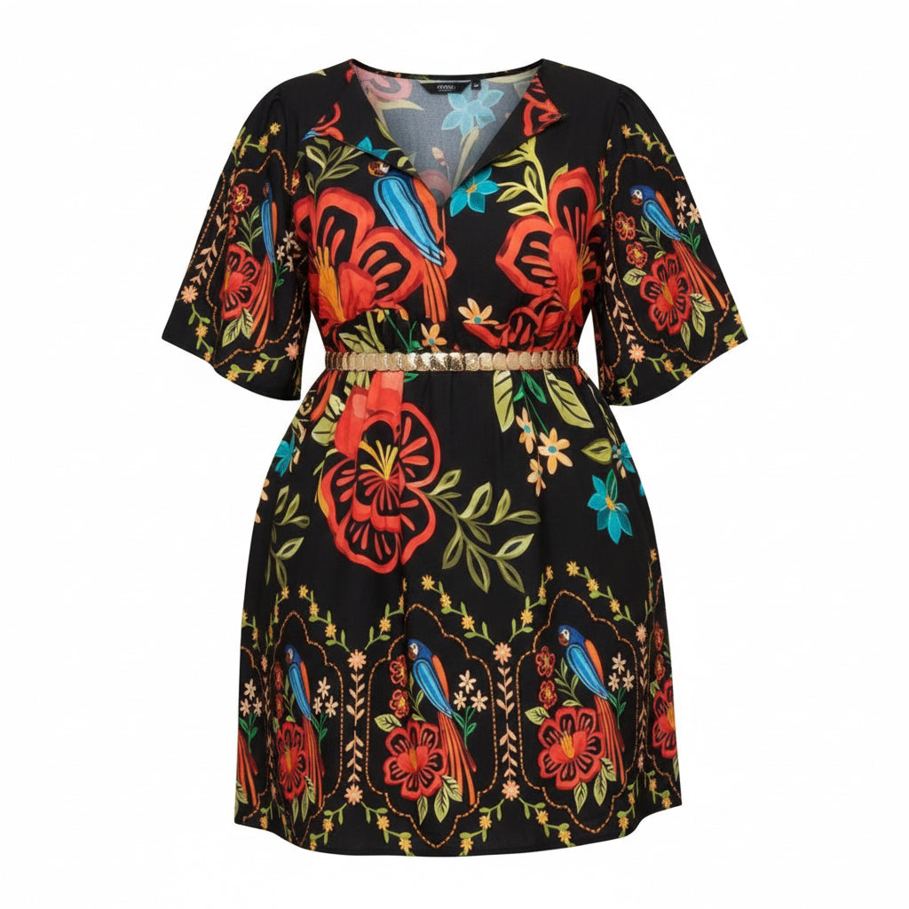 Vestido Curto Estampado Tropical Plus