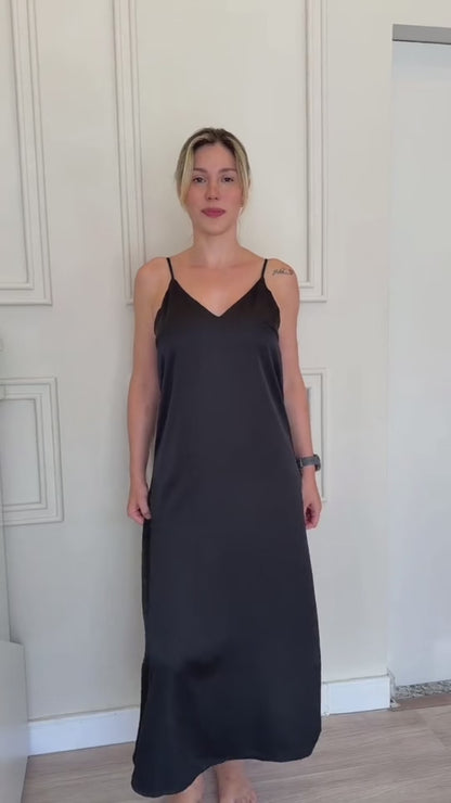Vestido Cetim Longo Alça