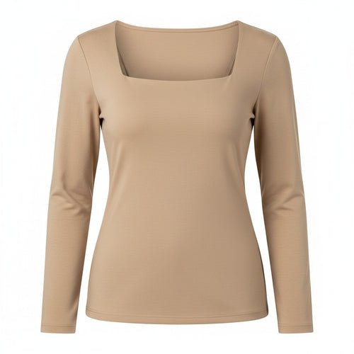 Blusa Gola Quadrada Manga Longa em Poliamida